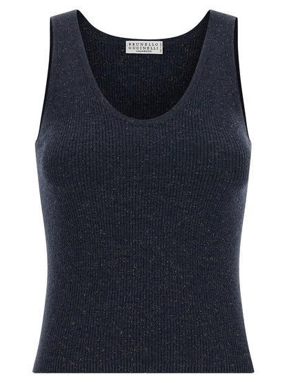 Brunello Cucinelli Blue Cashmere Sleeveless T-Shirt
