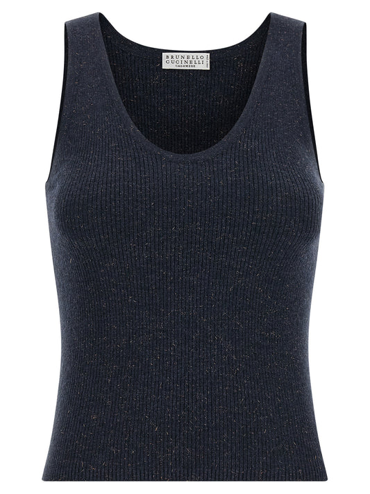 Brunello Cucinelli Blue Cashmere Sleeveless T-Shirt
