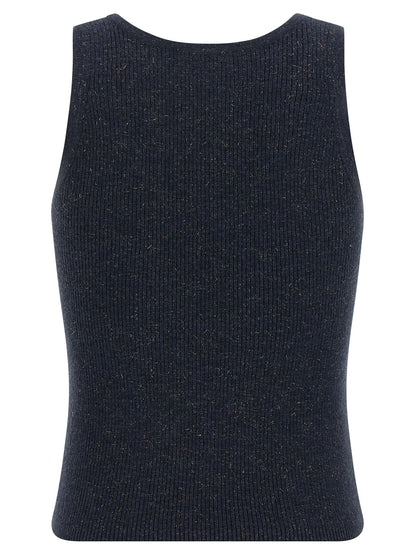 Brunello Cucinelli Blue Cashmere Sleeveless T-Shirt