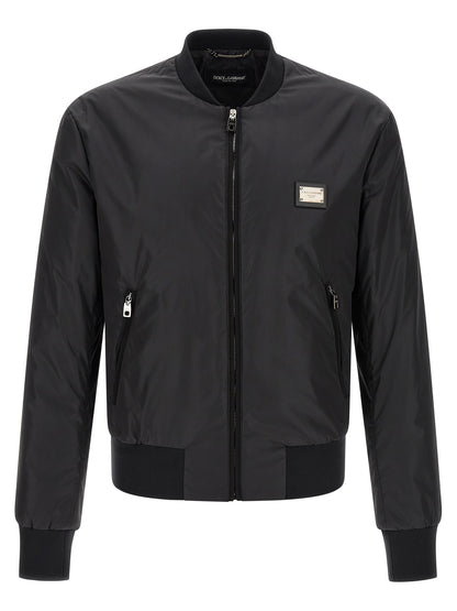 Dolce & Gabbana Black Polyamide Bomber Jacket