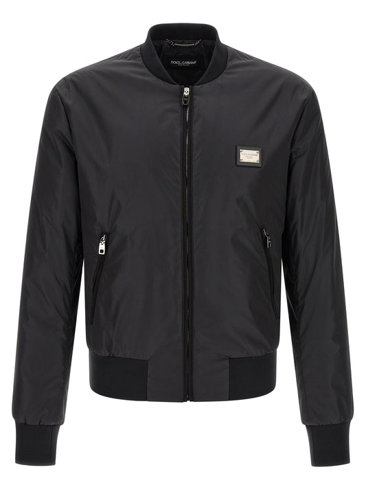 Dolce & Gabbana Black Polyamide Bomber Jacket
