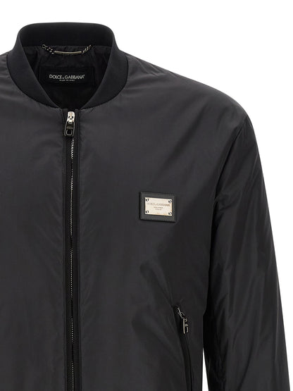Dolce & Gabbana Black Polyamide Bomber Jacket