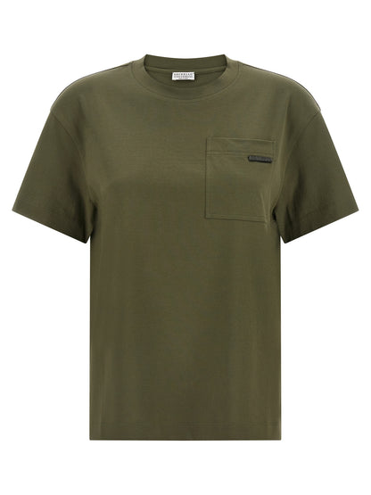 Brunello Cucinelli Bicolor Cotton T-Shirt in Green