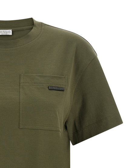Brunello Cucinelli Bicolor Cotton T-Shirt in Green