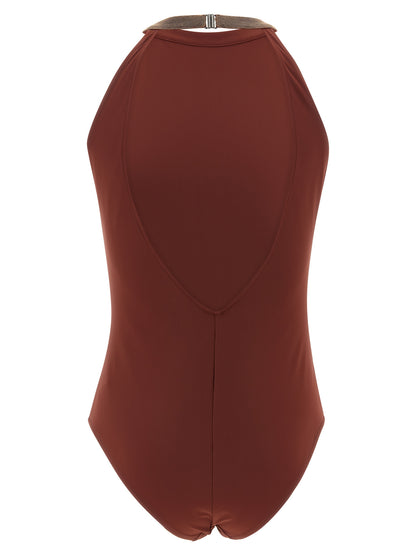 Brunello Cucinelli Bordeaux Polyamide One-Piece Swimsuit
