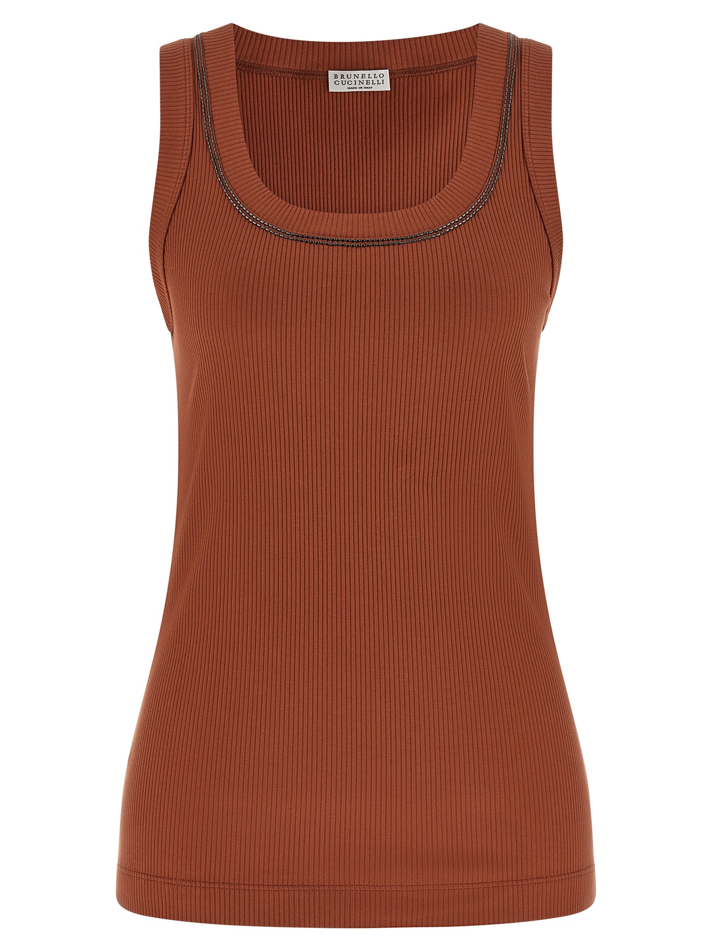 Brunello Cucinelli Brown Cotton Sleeveless T-Shirt
