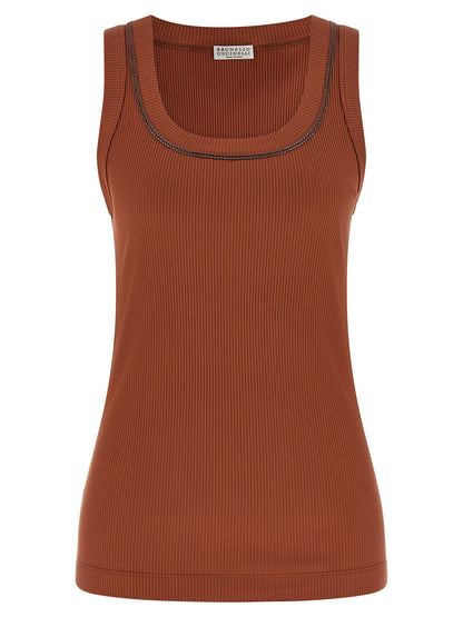 Brunello Cucinelli Brown Cotton Sleeveless T-Shirt