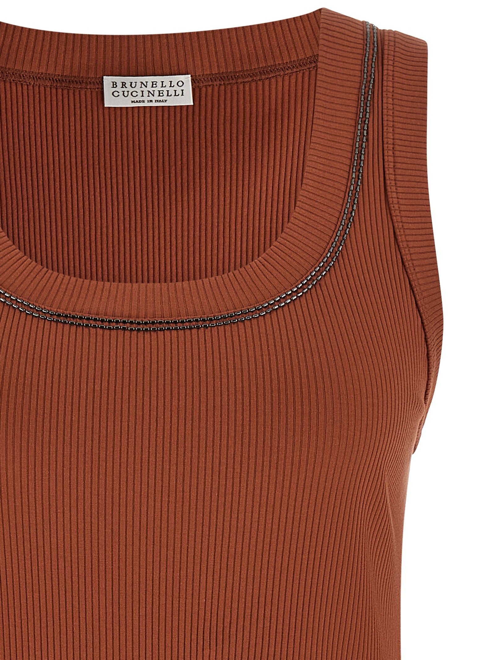 Brunello Cucinelli Brown Cotton Sleeveless T-Shirt