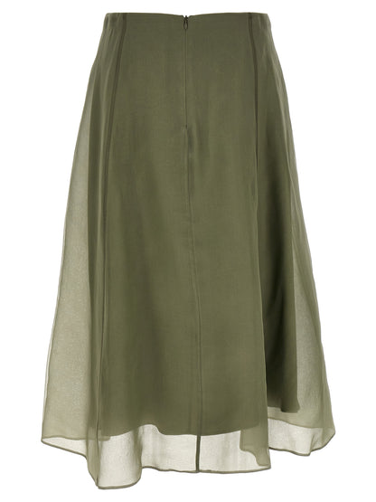Brunello Cucinelli Bicolor Silk Midi Skirt