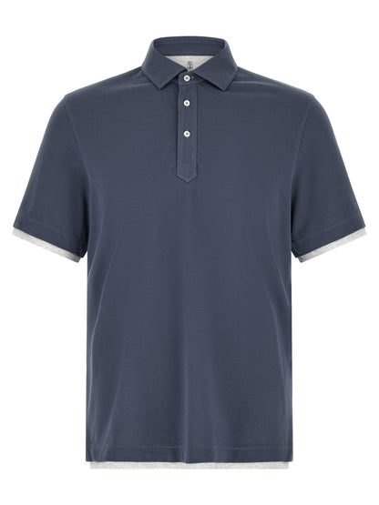 Brunello Cucinelli Blue Cotton Polo Shirt