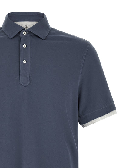 Brunello Cucinelli Blue Cotton Polo Shirt