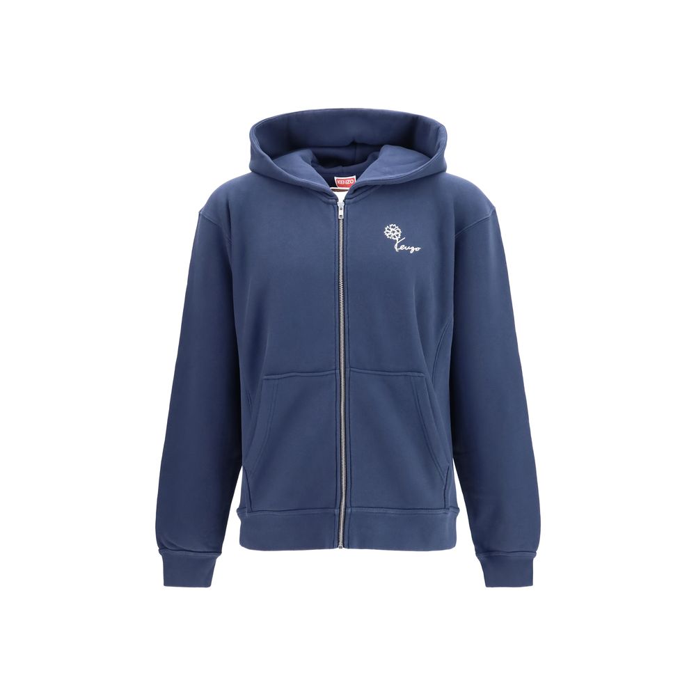 Kenzo Tulip Zip Hoodie Blue Cotton Sweatshirt