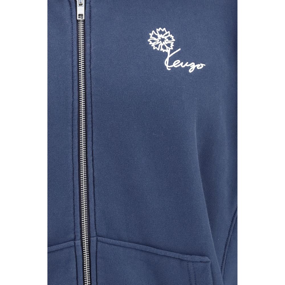 Kenzo Tulip Zip Hoodie Blue Cotton Sweatshirt