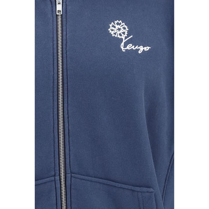 Kenzo Tulip Zip Hoodie Blue Cotton Sweatshirt