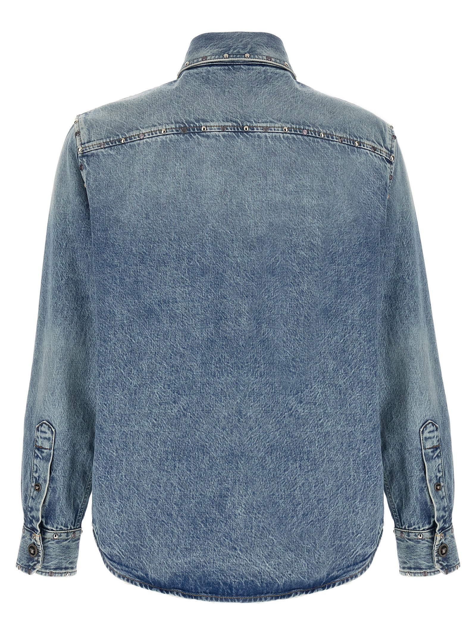 Versace Light Blue Cotton Blouse with Metal Stud Appliqué