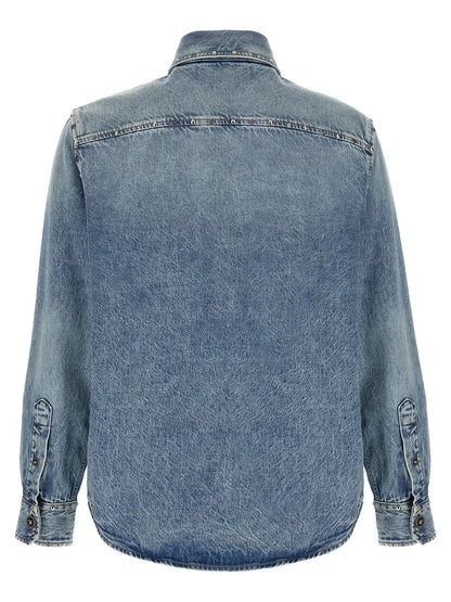 Versace Light Blue Cotton Blouse with Metal Stud Appliqué
