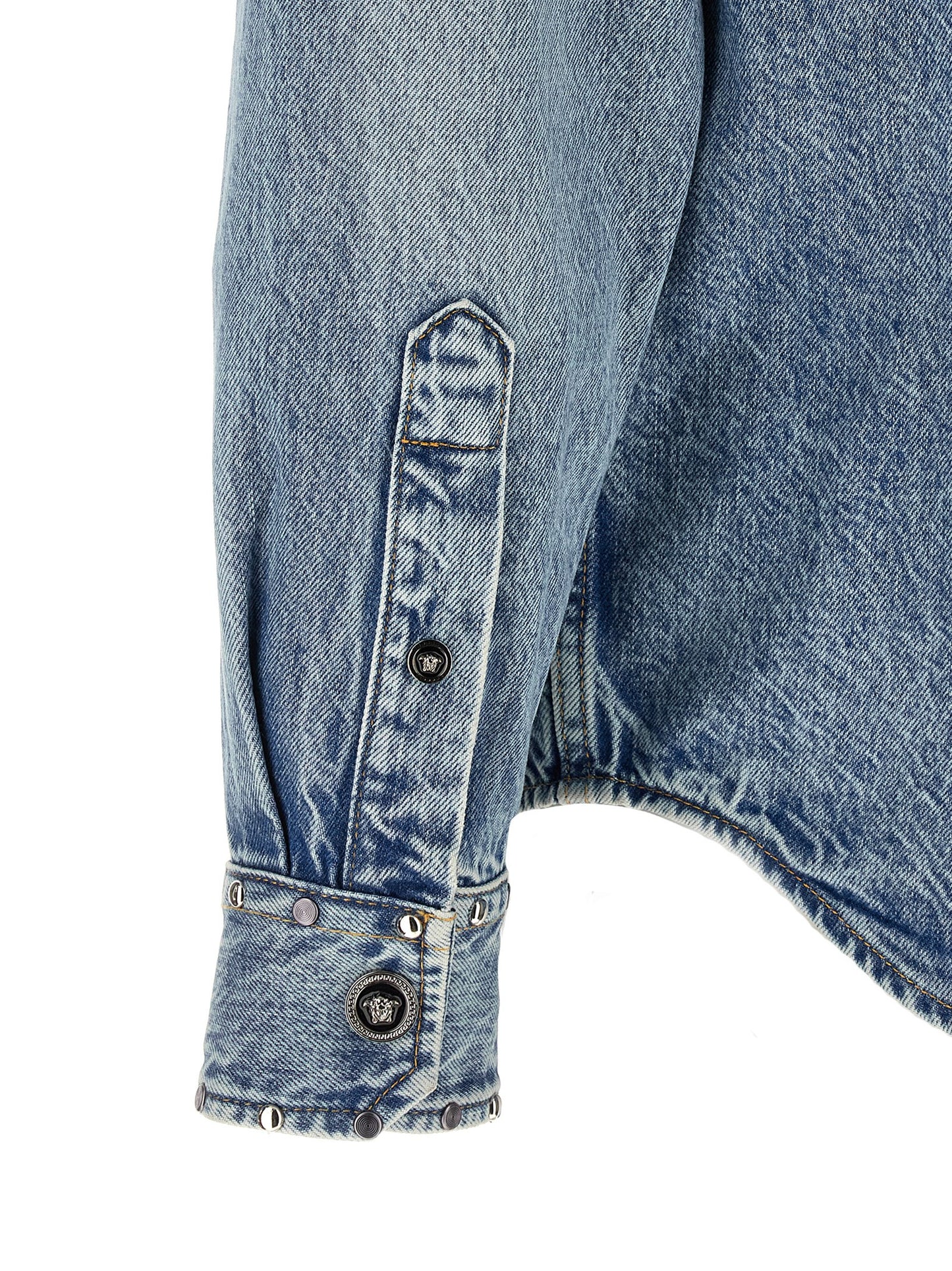 Versace Light Blue Cotton Blouse with Metal Stud Appliqué