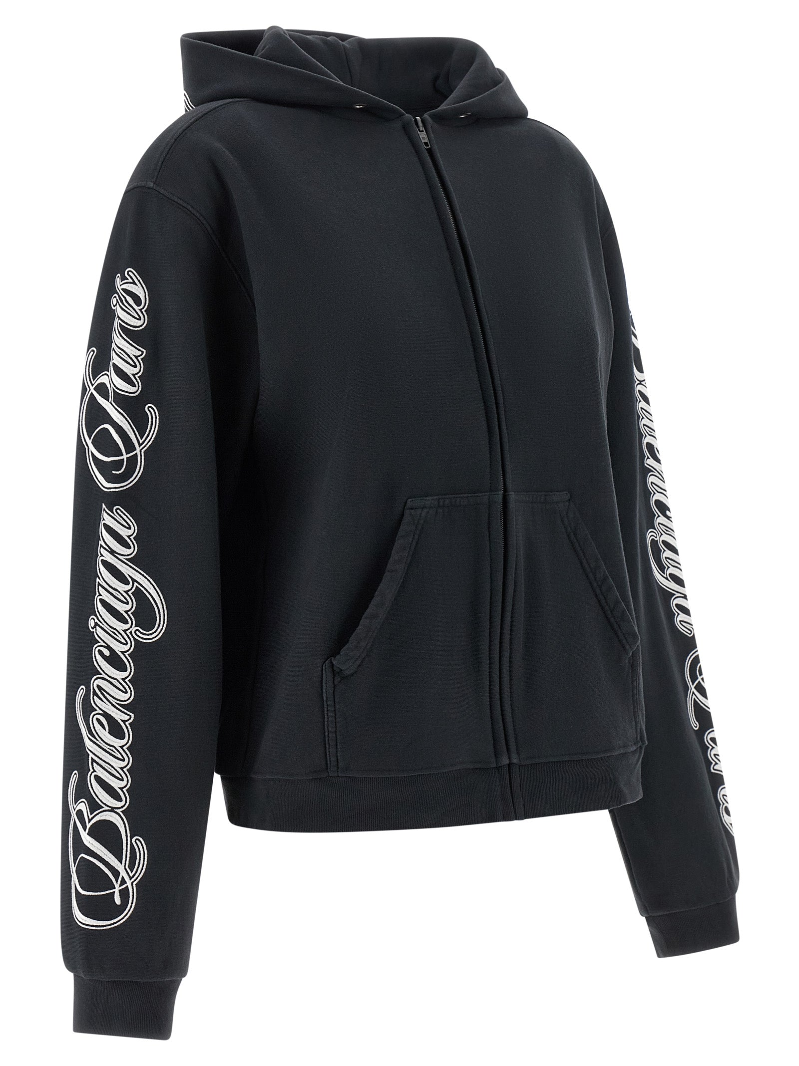Balenciaga Black Washed-Effect Cotton Sweatshirt