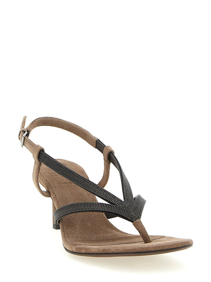 Brunello Cucinelli Beige Lamb Leather Flat Sandals, EU38/US8