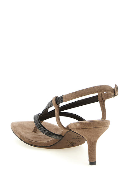 Brunello Cucinelli Beige Lamb Leather Flat Sandals, EU38/US8
