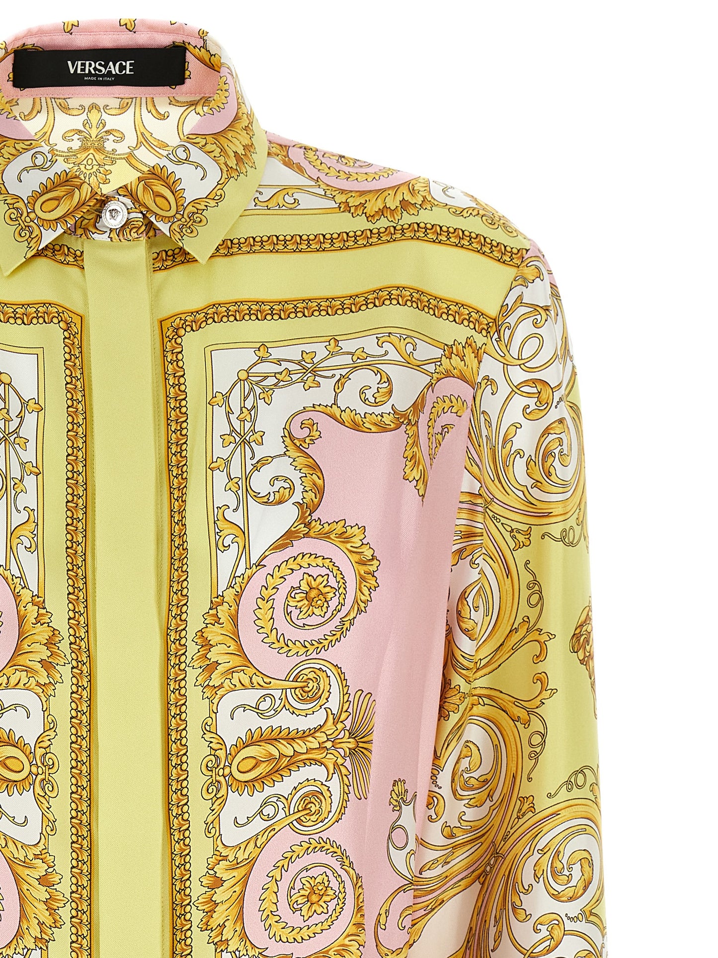 Versace Multicolor Silk Twill Mini Dress with Medusa Button Closure