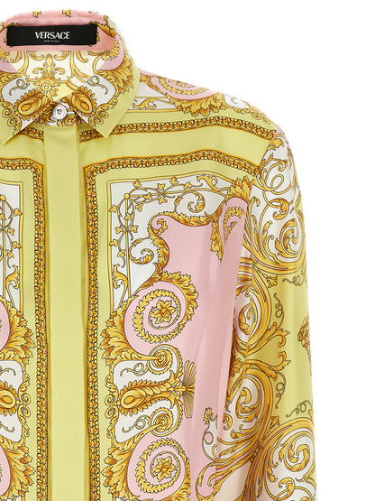 Versace Multicolor Silk Twill Mini Dress with Medusa Button Closure