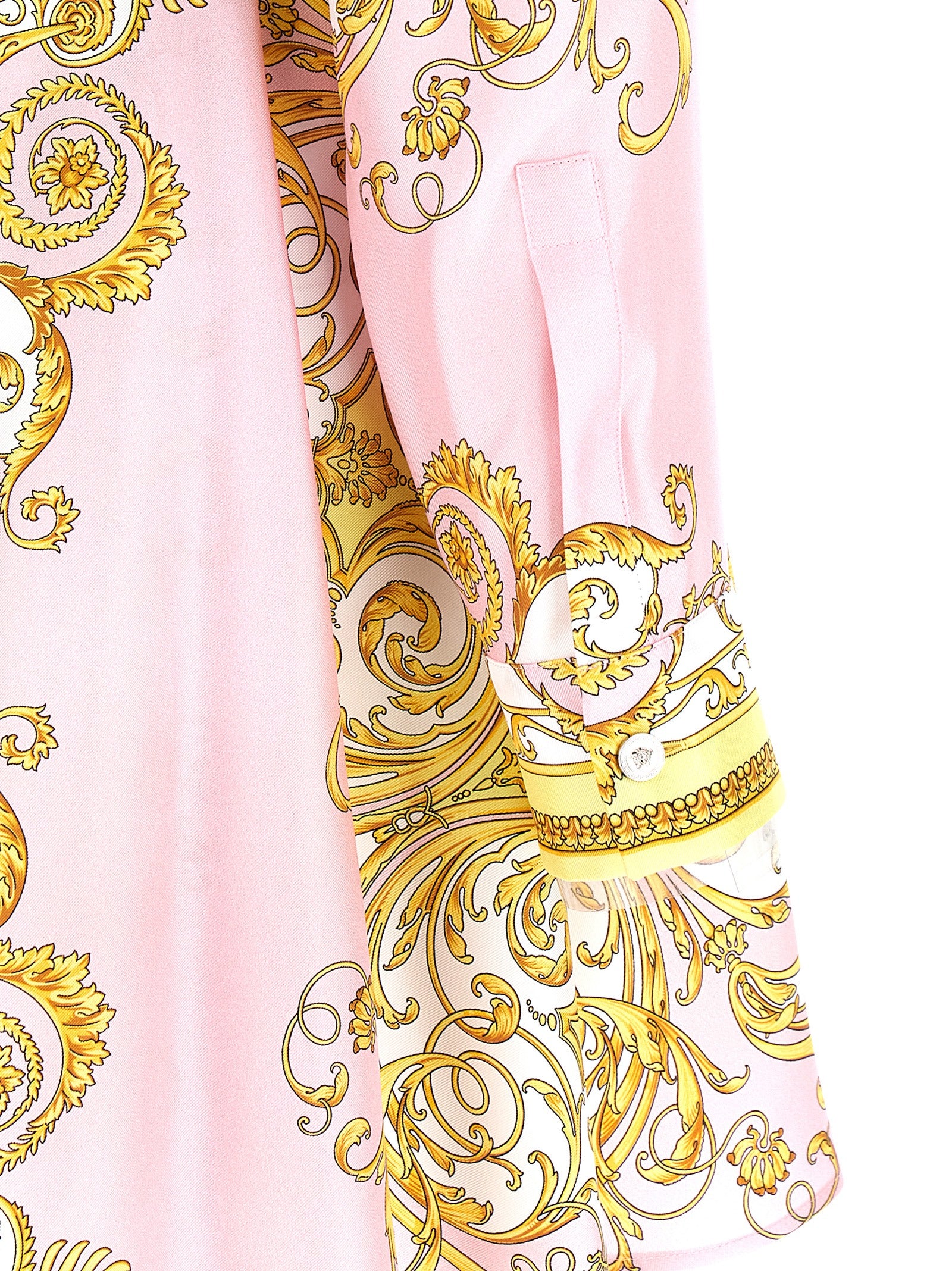 Versace Multicolor Silk Twill Mini Dress with Medusa Button Closure