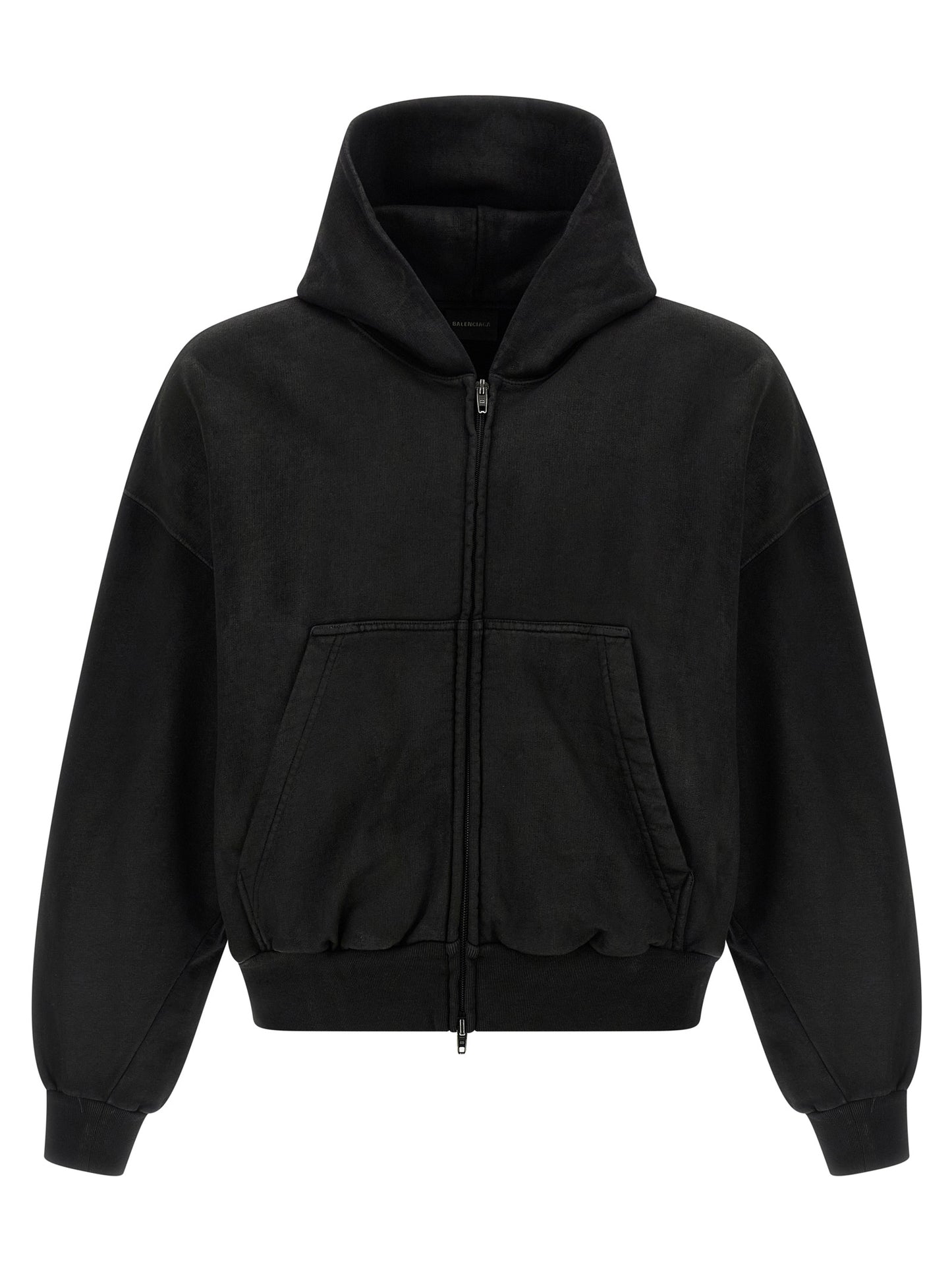 Balenciaga Black Cotton Cropped Hoodie