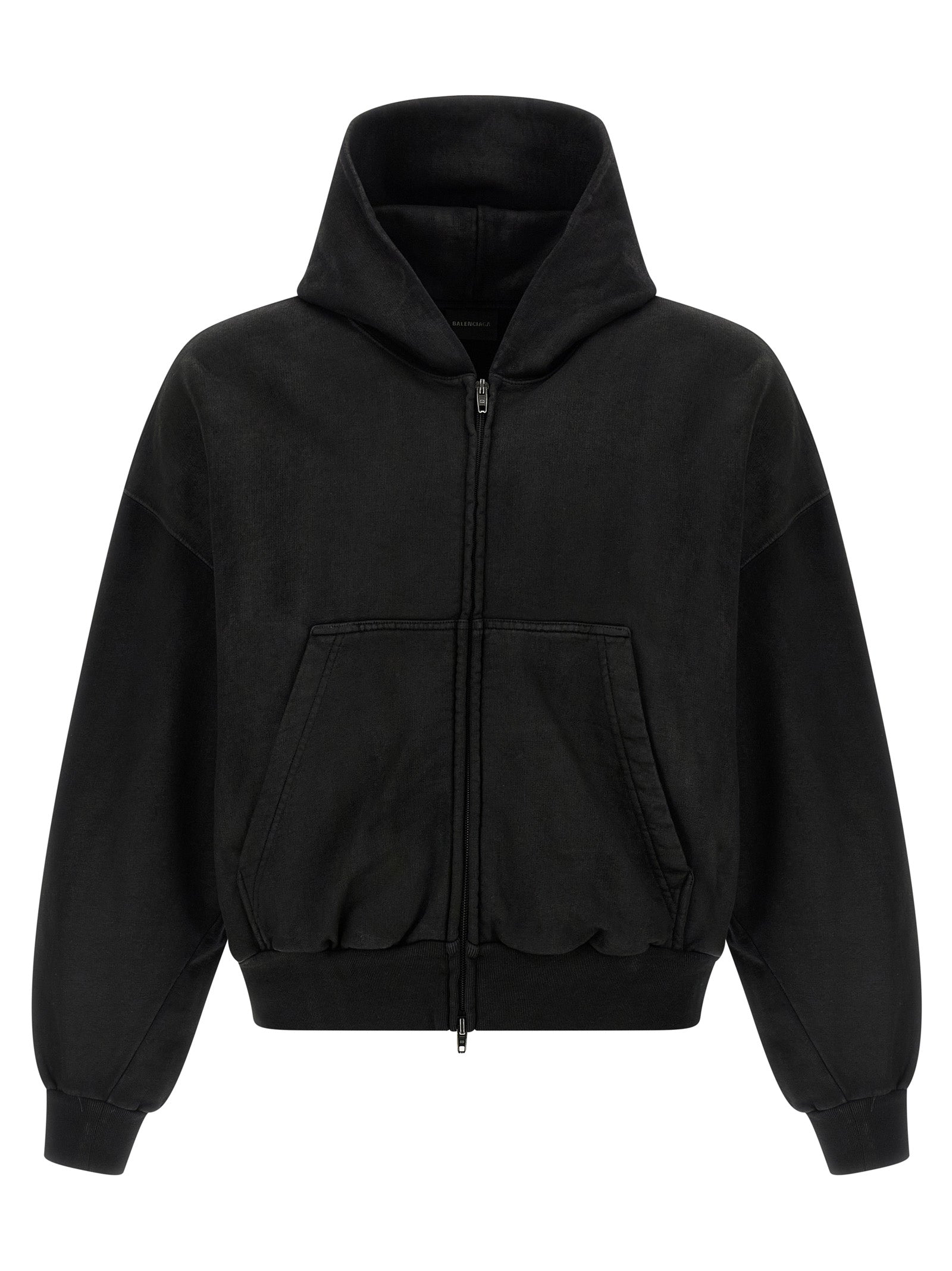 Balenciaga Black Cotton Cropped Hoodie