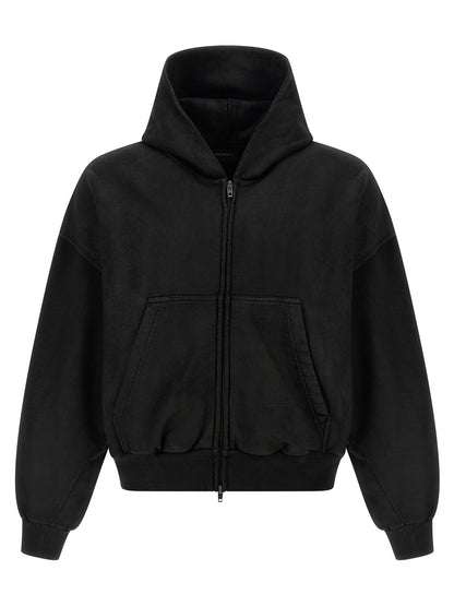 Balenciaga Black Cotton Cropped Hoodie