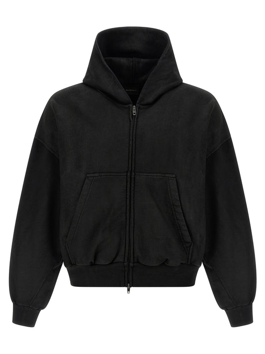 Balenciaga Black Cotton Cropped Hoodie