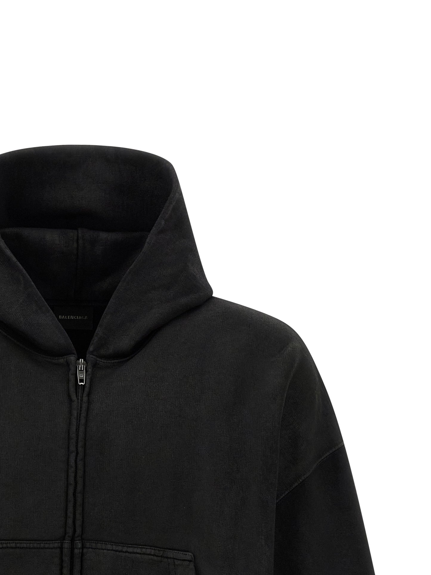 Balenciaga Black Cotton Cropped Hoodie