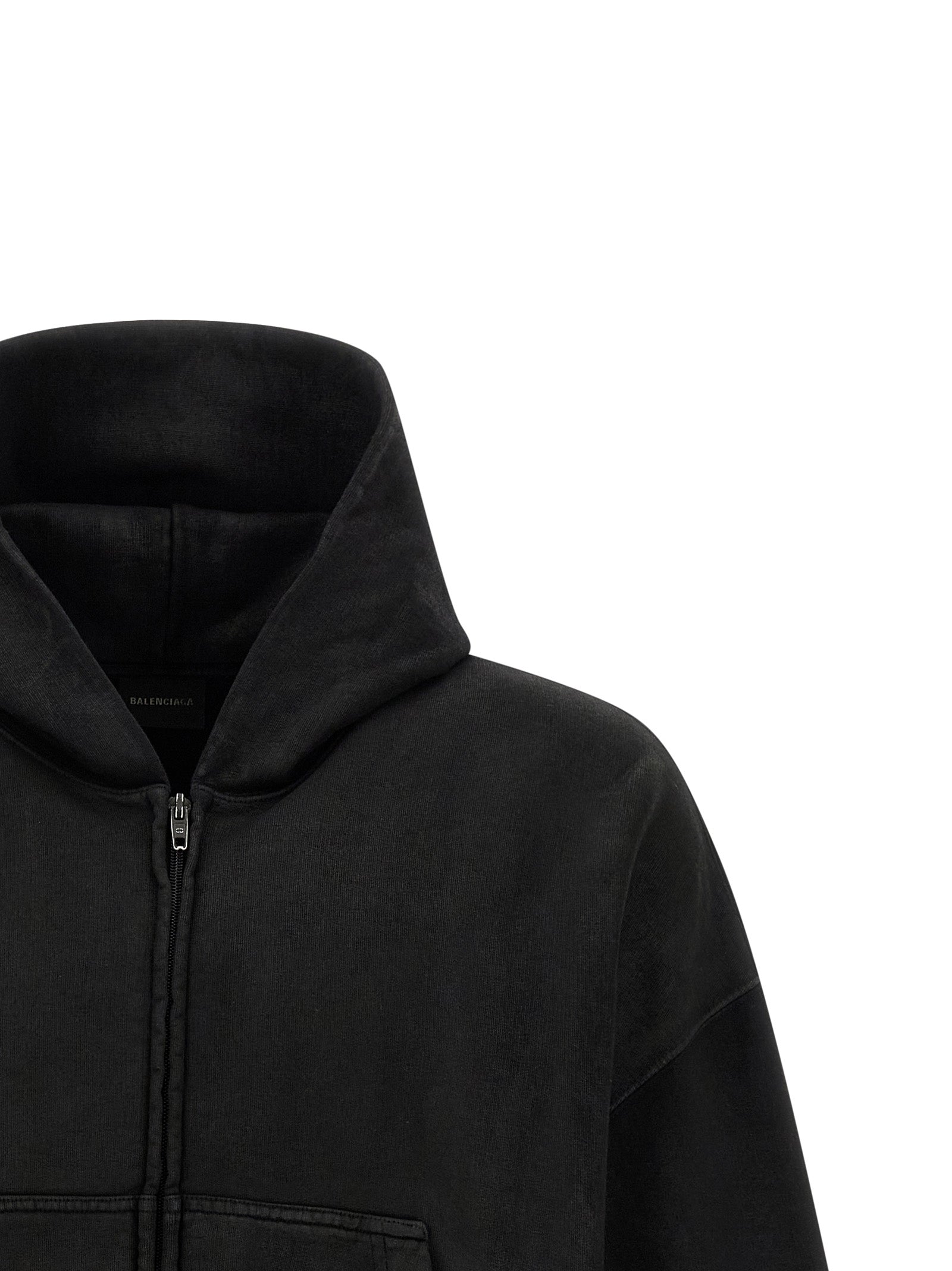 Balenciaga Black Cotton Cropped Hoodie