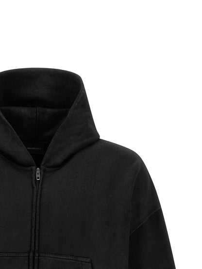 Balenciaga Black Cotton Cropped Hoodie