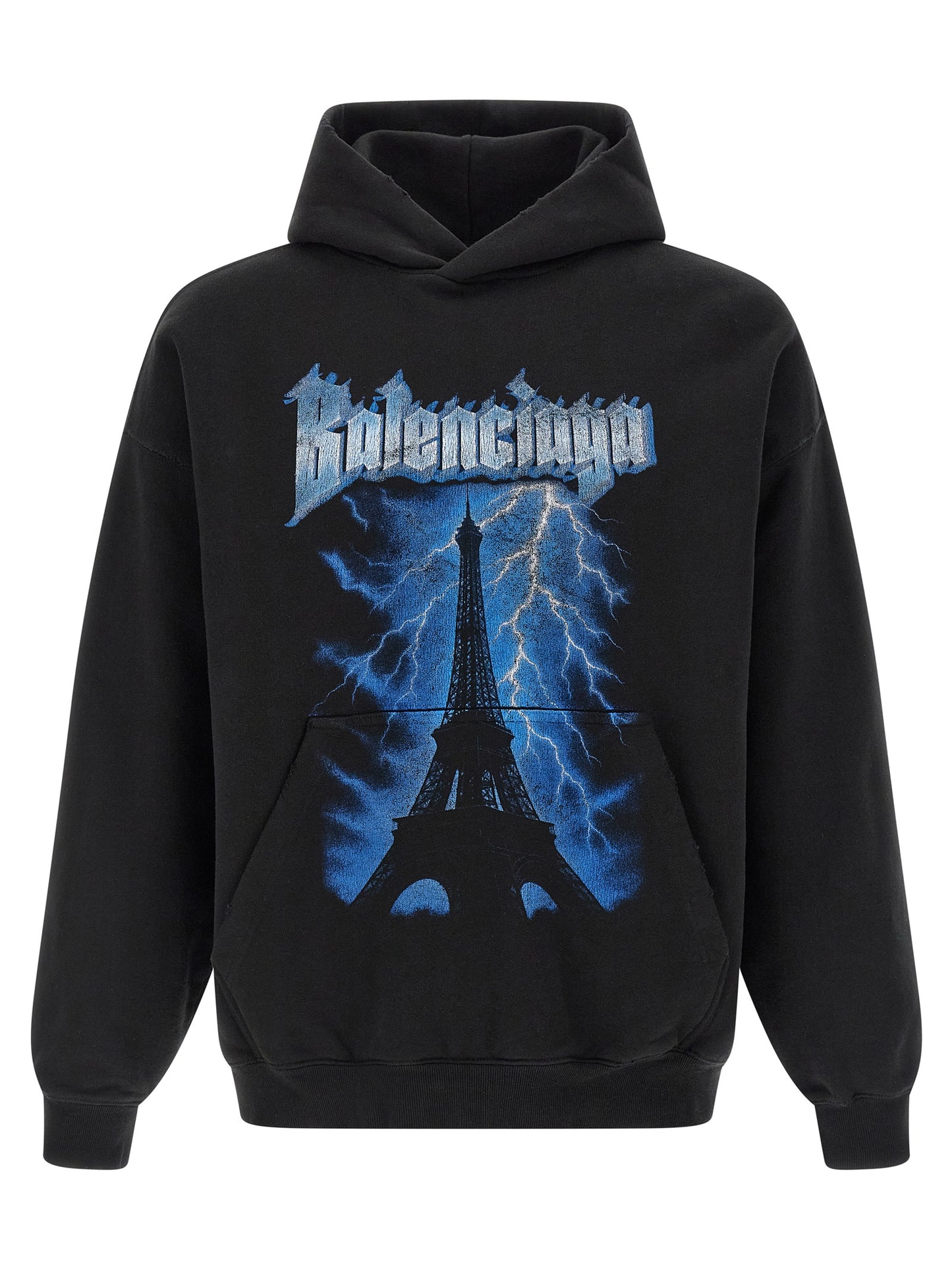 Balenciaga Black Dry Used-Effect Fleece Hoodie