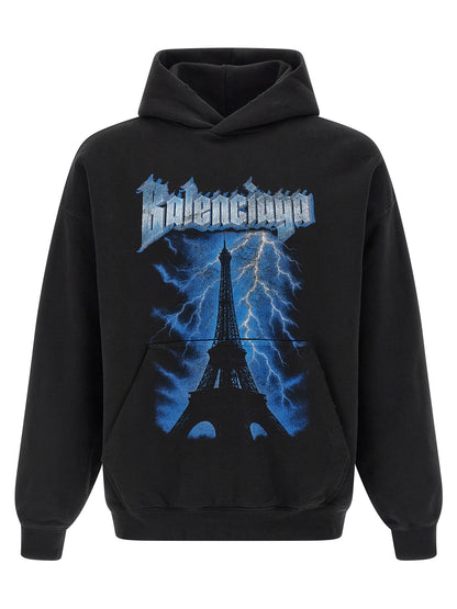 Balenciaga Black Dry Used-Effect Fleece Hoodie