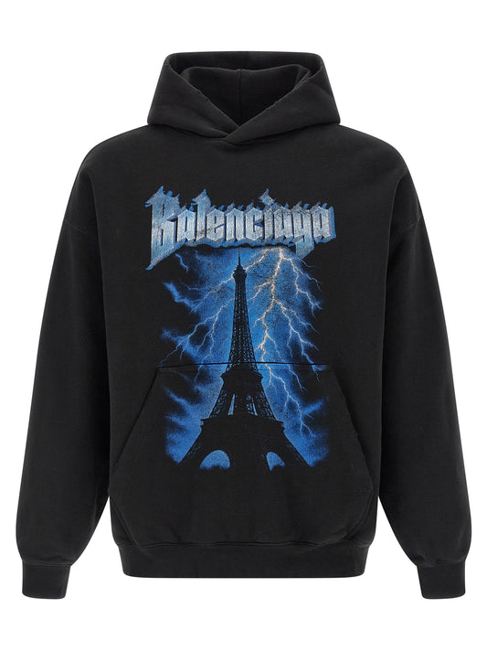 Balenciaga Black Dry Used-Effect Fleece Hoodie