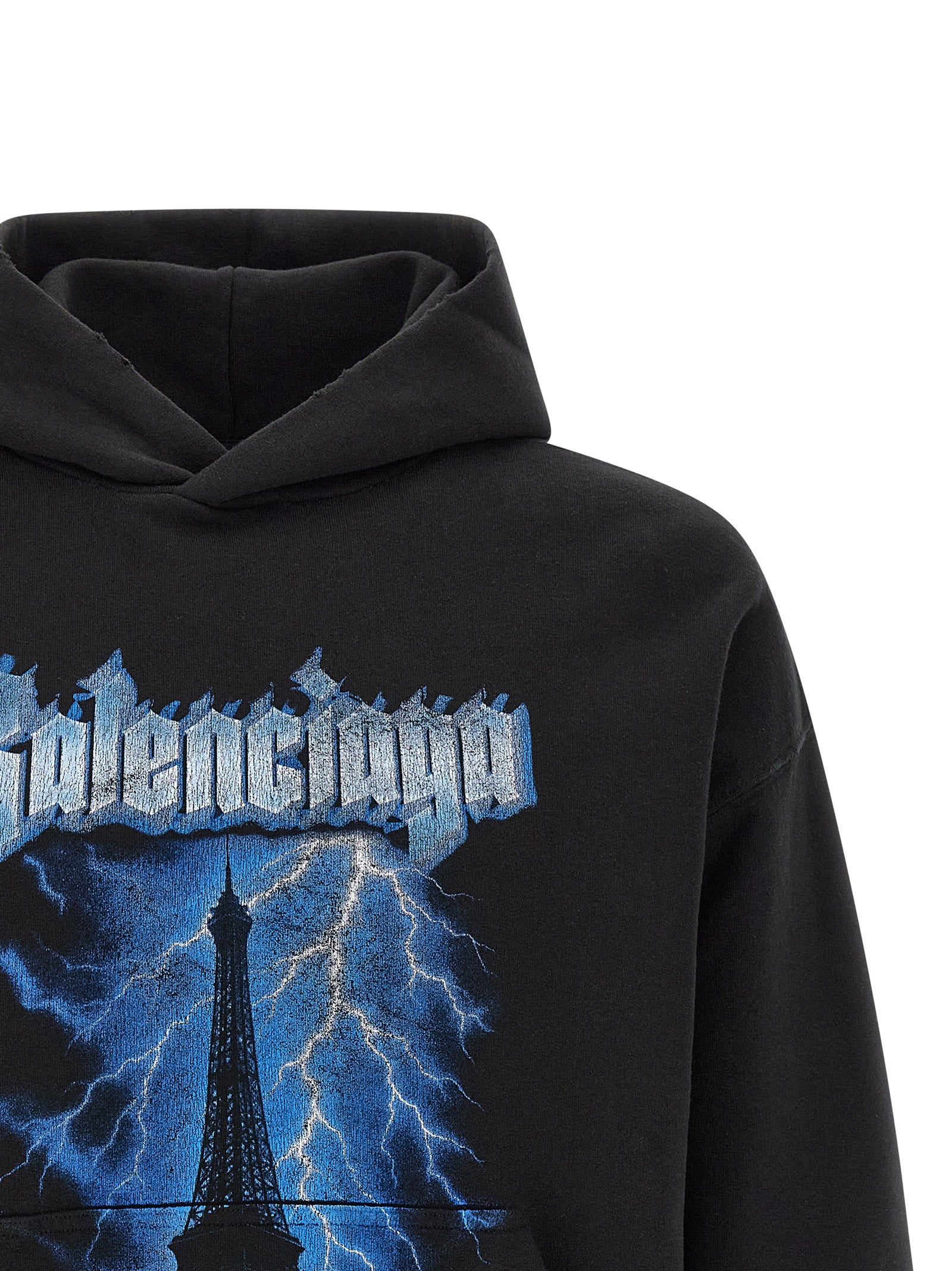 Balenciaga Black Dry Used-Effect Fleece Hoodie