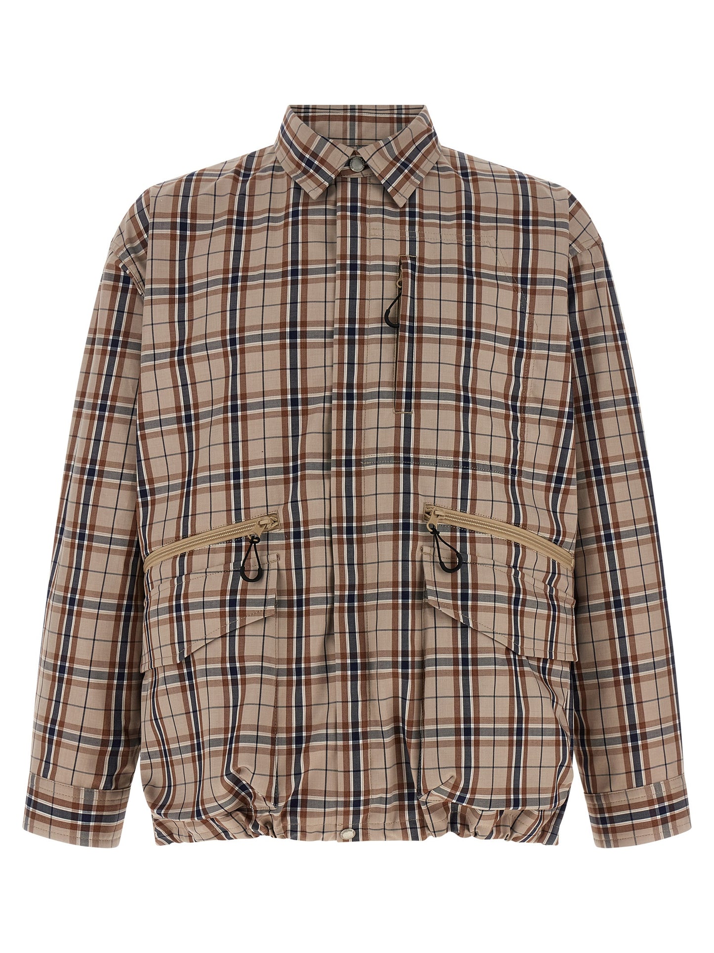 Comme des Garçons Beige Cotton Check-Print Full-Length Jacket