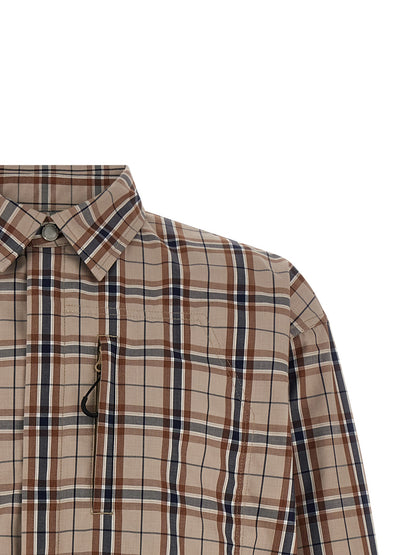 Comme des Garçons Beige Cotton Check-Print Full-Length Jacket