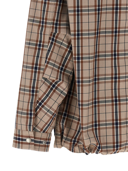 Comme des Garçons Beige Cotton Check-Print Full-Length Jacket
