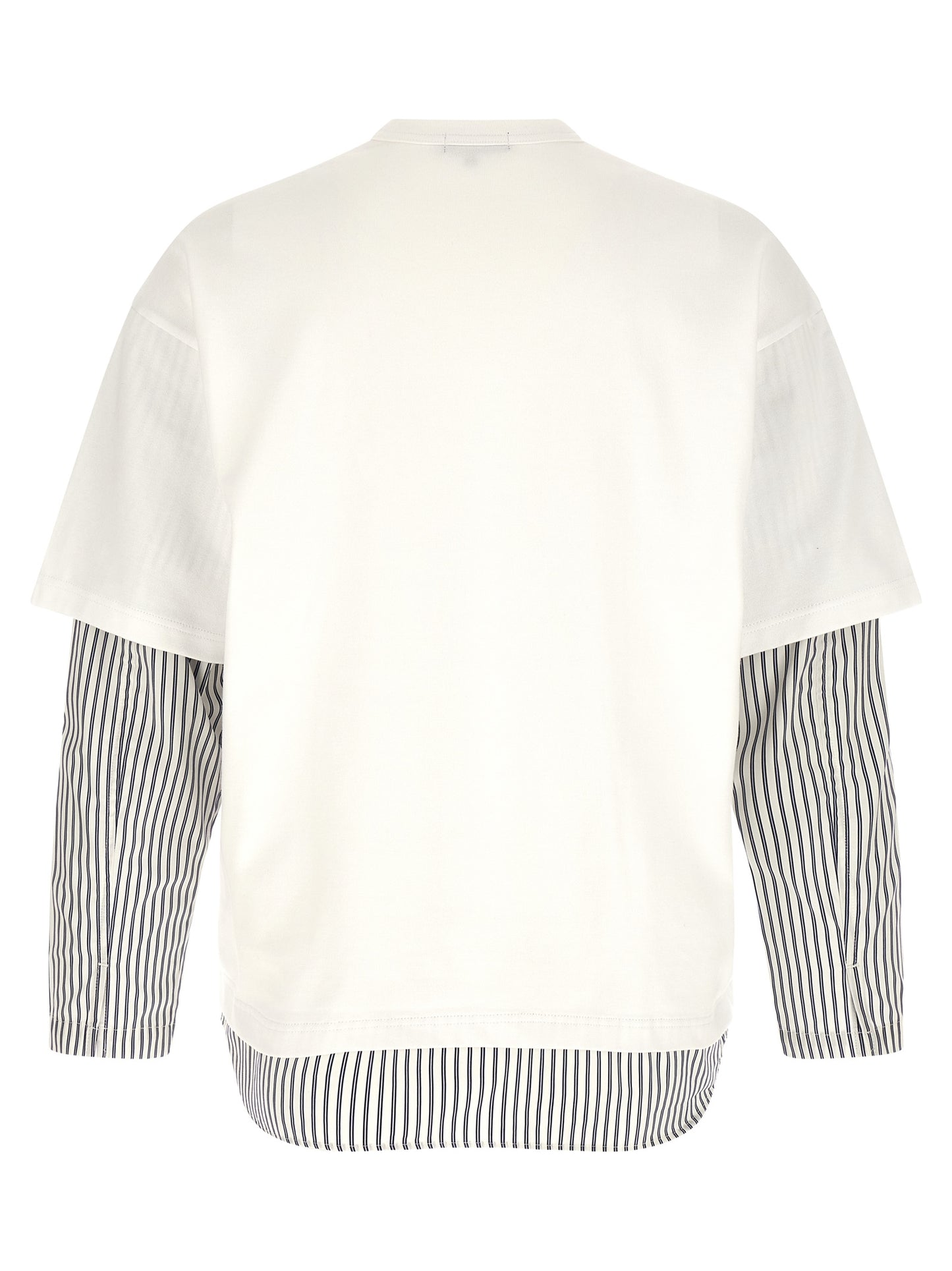 Comme des Garçons White Cotton Heavy T-Shirt with Striped Poplin Inserts