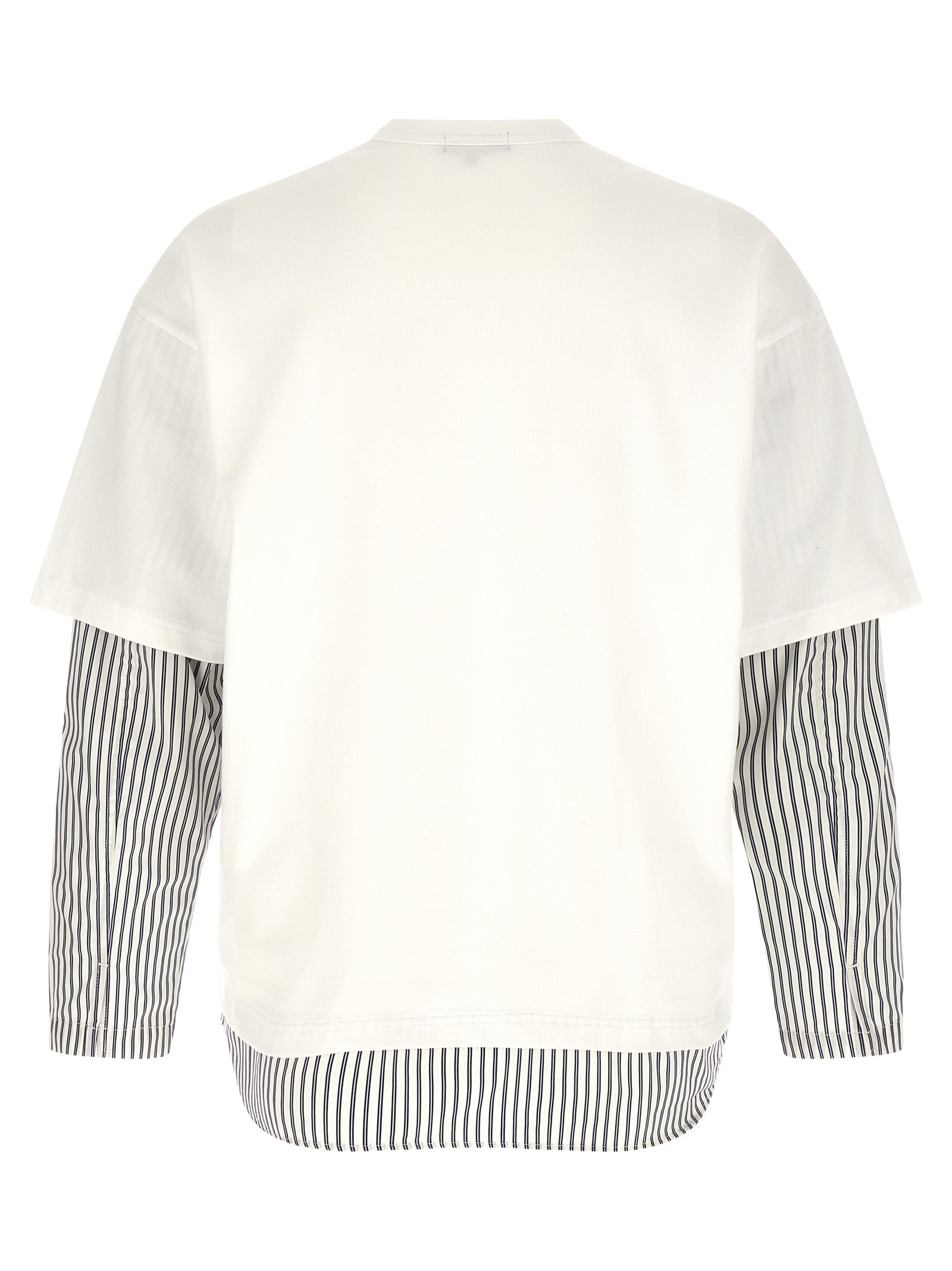 Comme des Garçons White Cotton Heavy T-Shirt with Striped Poplin Inserts