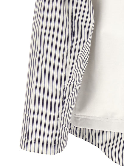 Comme des Garçons White Cotton Heavy T-Shirt with Striped Poplin Inserts