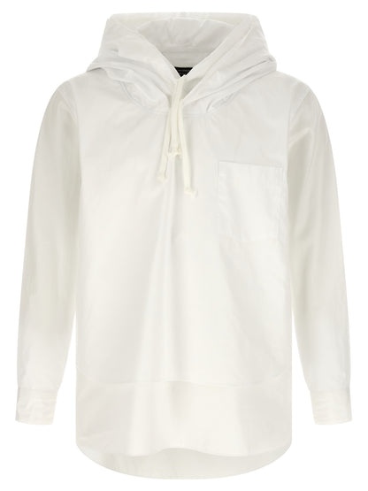 Comme Des Garçons White Cotton Poplin Blouse with Adjustable Hood