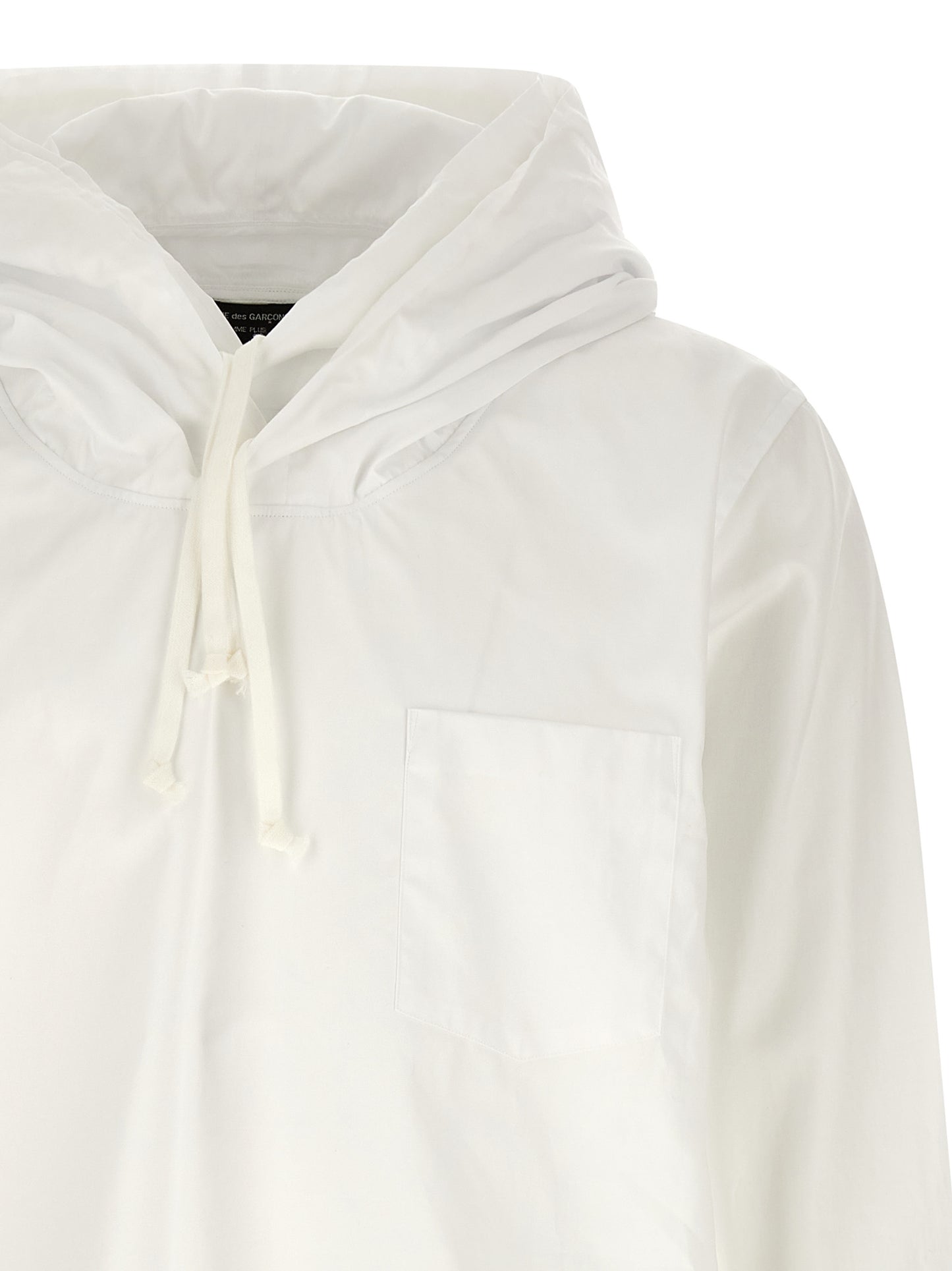 Comme Des Garçons White Cotton Poplin Blouse with Adjustable Hood