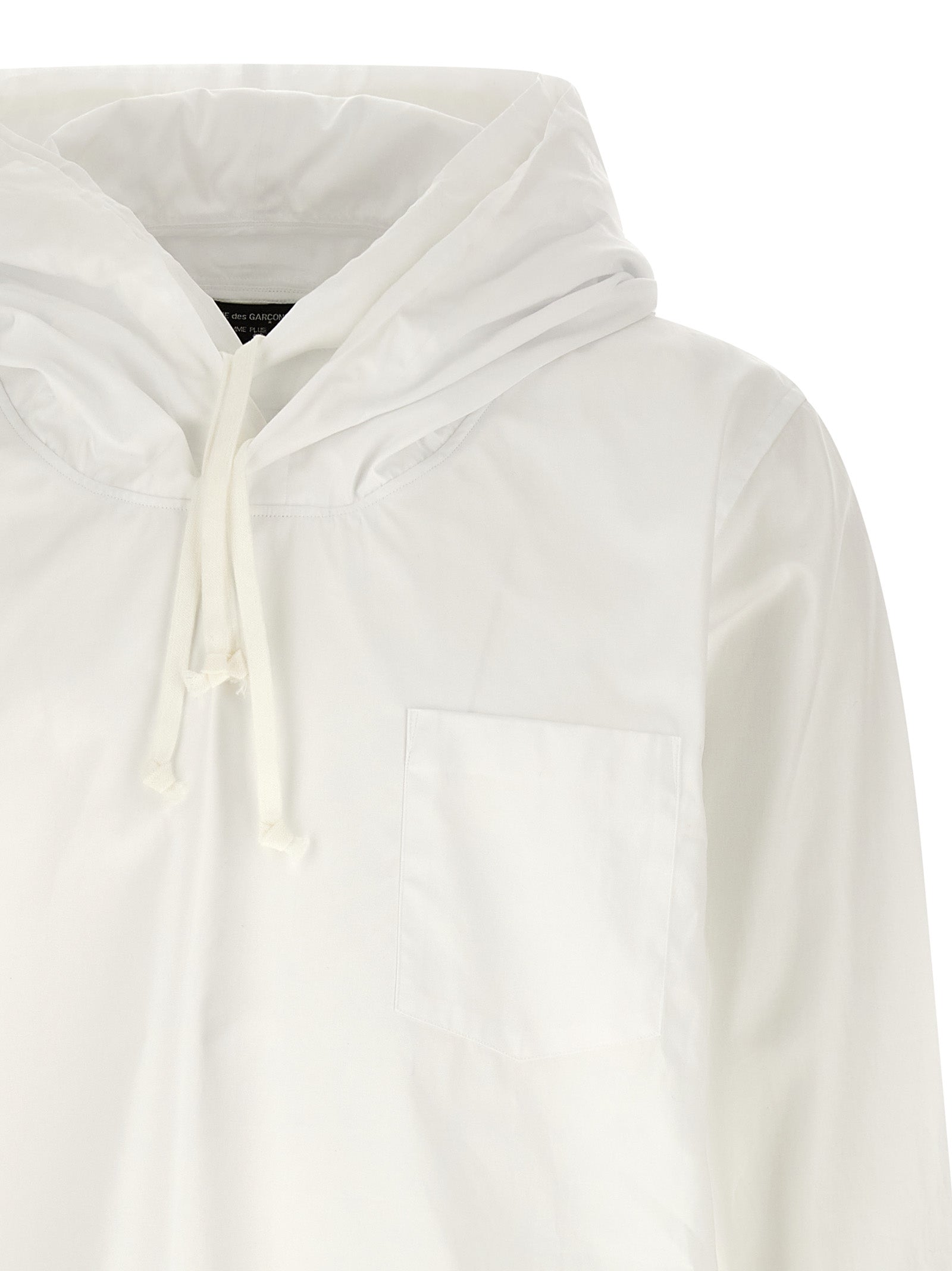 Comme Des Garçons White Cotton Poplin Blouse with Adjustable Hood