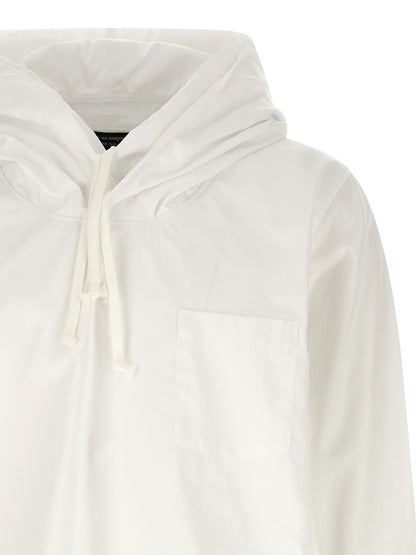 Comme Des Garçons White Cotton Poplin Blouse with Adjustable Hood