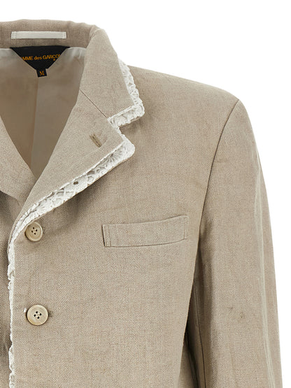 Comme Des Garçons Chevron Linen Blazer in Beige