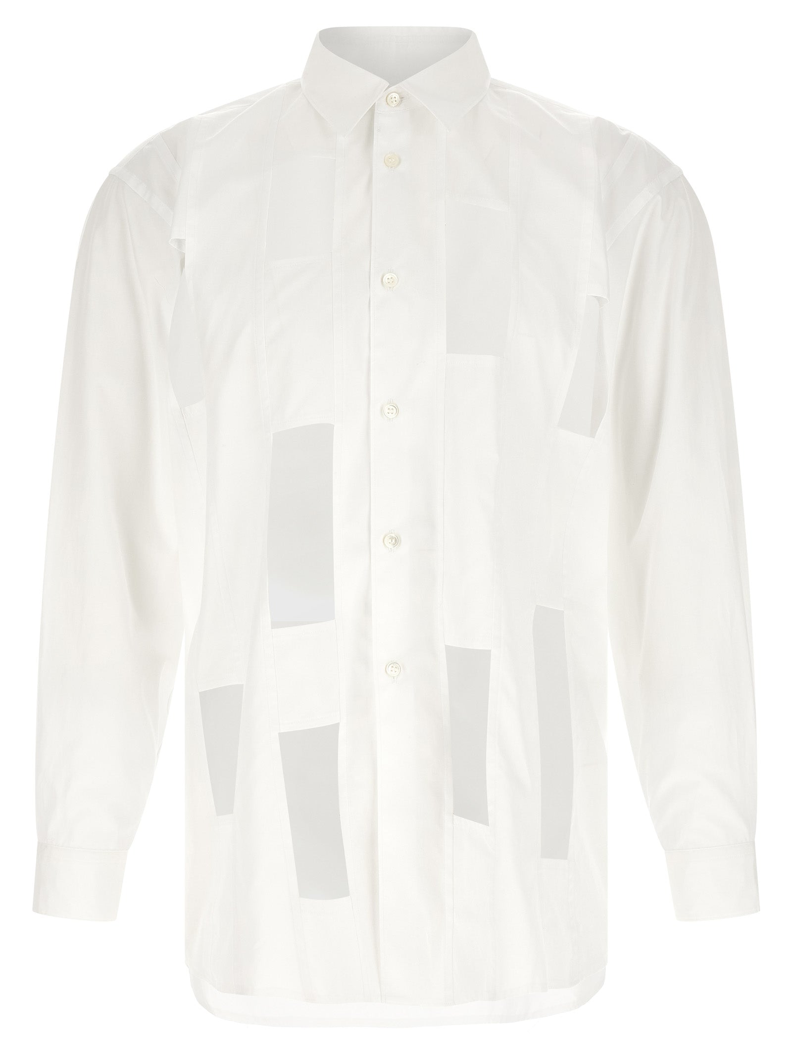Comme des Garçons Avant-Garde White Cotton Blouse with Geometric Cut-Outs